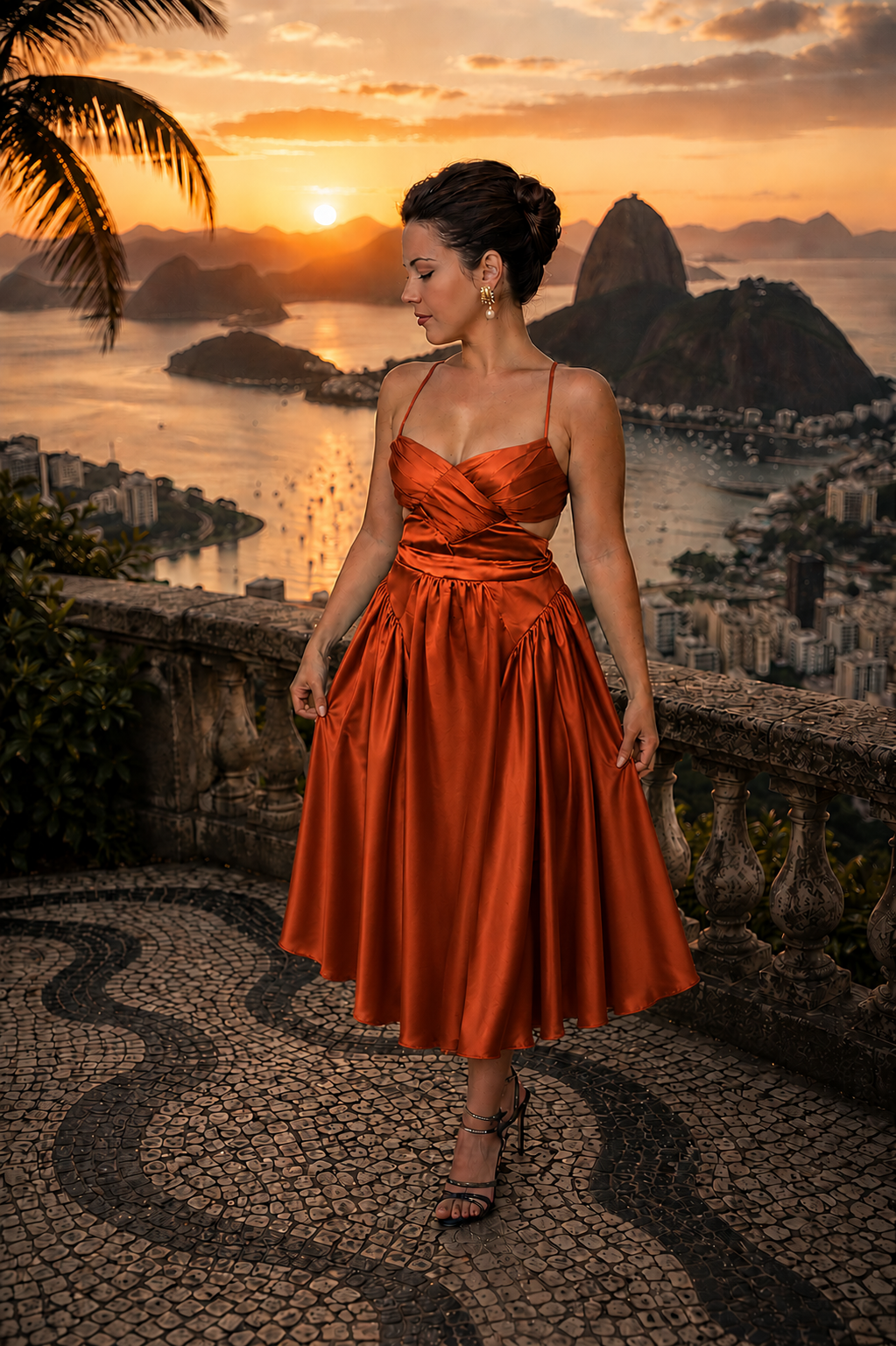 RIO - Ensemble avec top drapé et jupe patineuse en soie
