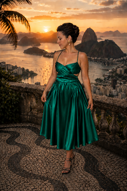 RIO - Ensemble avec top drapé et jupe patineuse en soie