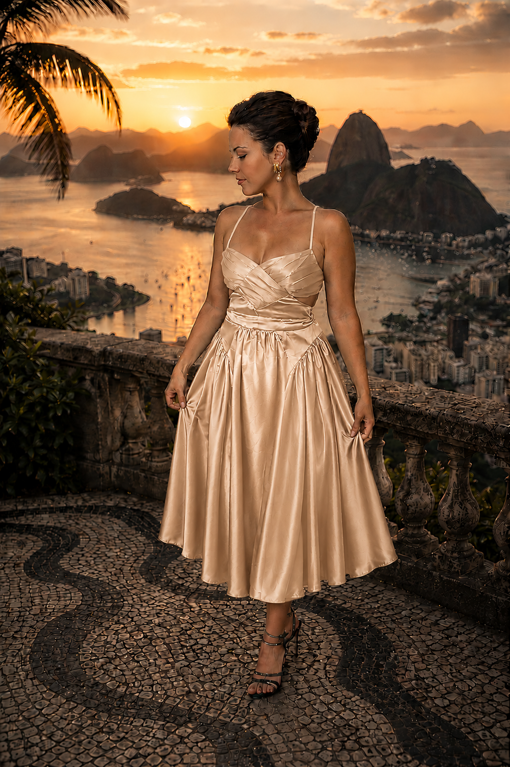 RIO - Ensemble avec top drapé et jupe patineuse en soie