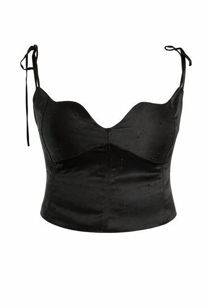 CHICAGO - Top avec strass noir en soie