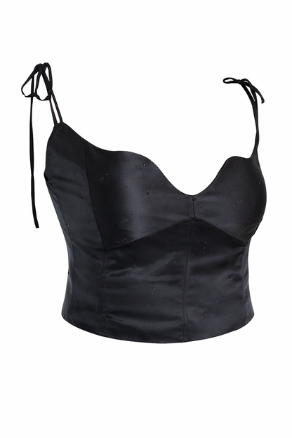 CHICAGO - Top avec strass noir en soie